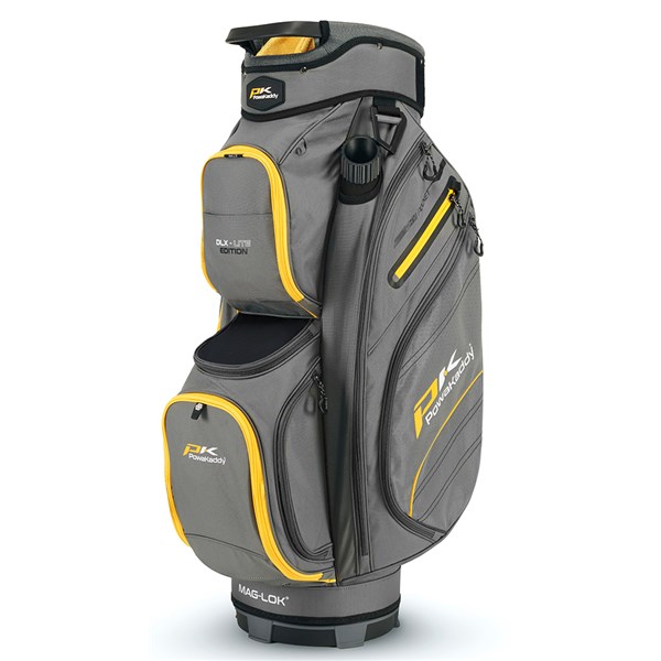 01 2024 powakaddy dlx lite cart bag gun metal yellow